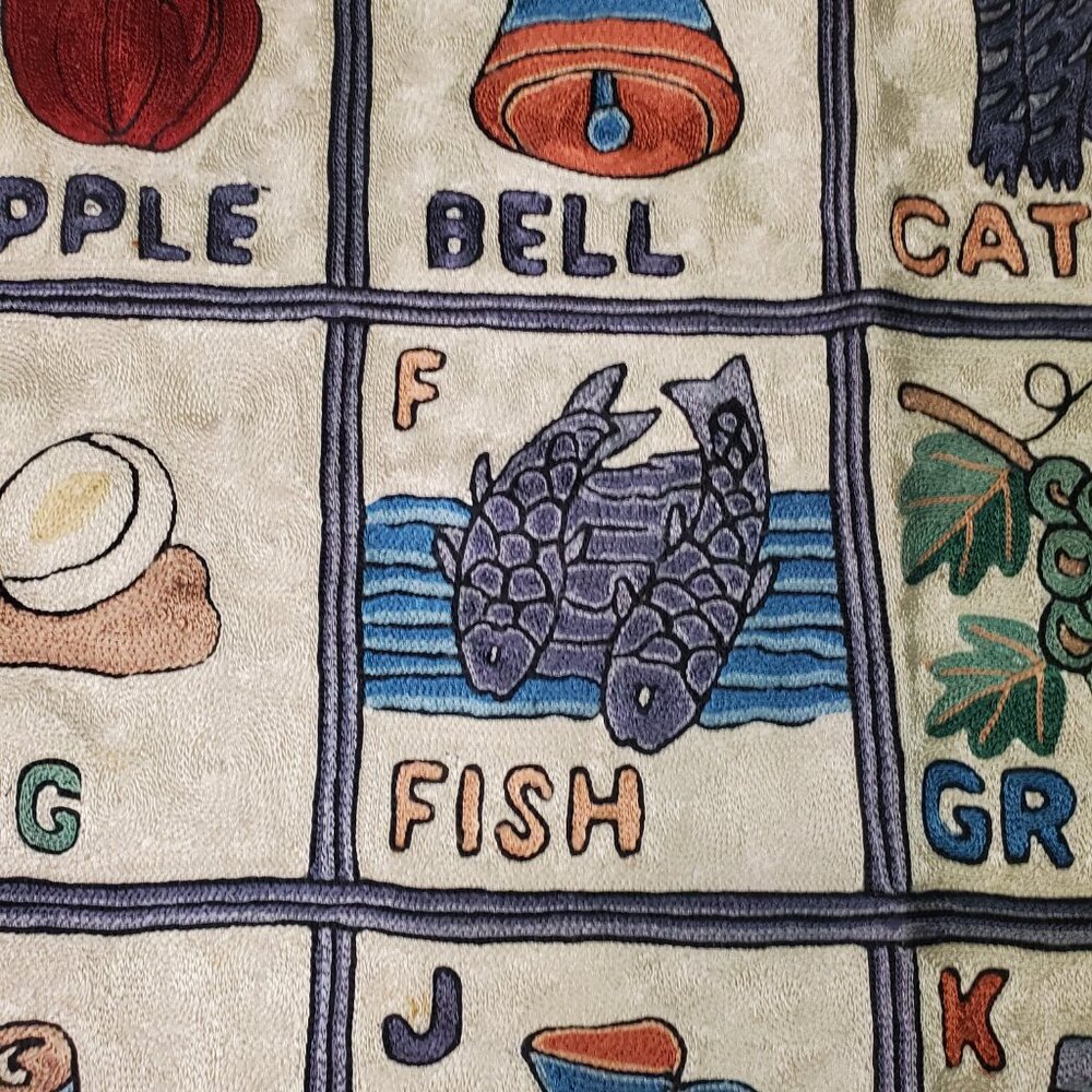 Folk Art Hand Made Alphabet Tapestry Nursery School Wall Hanging 29" X 47" - Picture 4 of 11